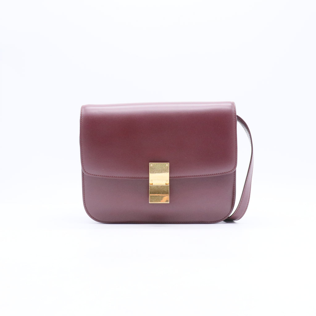 Box Calfskin Medium Classic Box Flap Bag Burgundy B21316