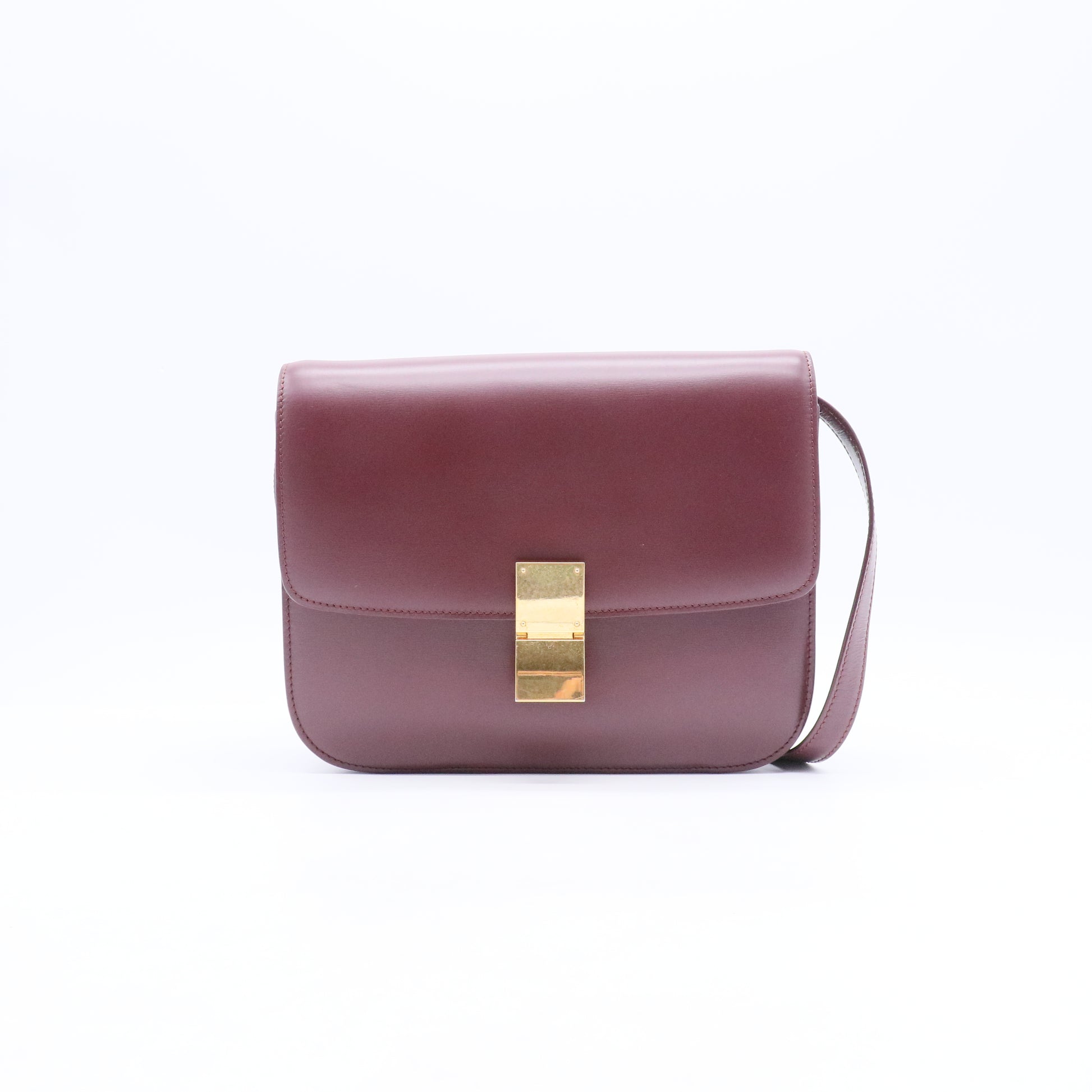 Box Calfskin Medium Classic Box Flap Bag Burgundy B21316