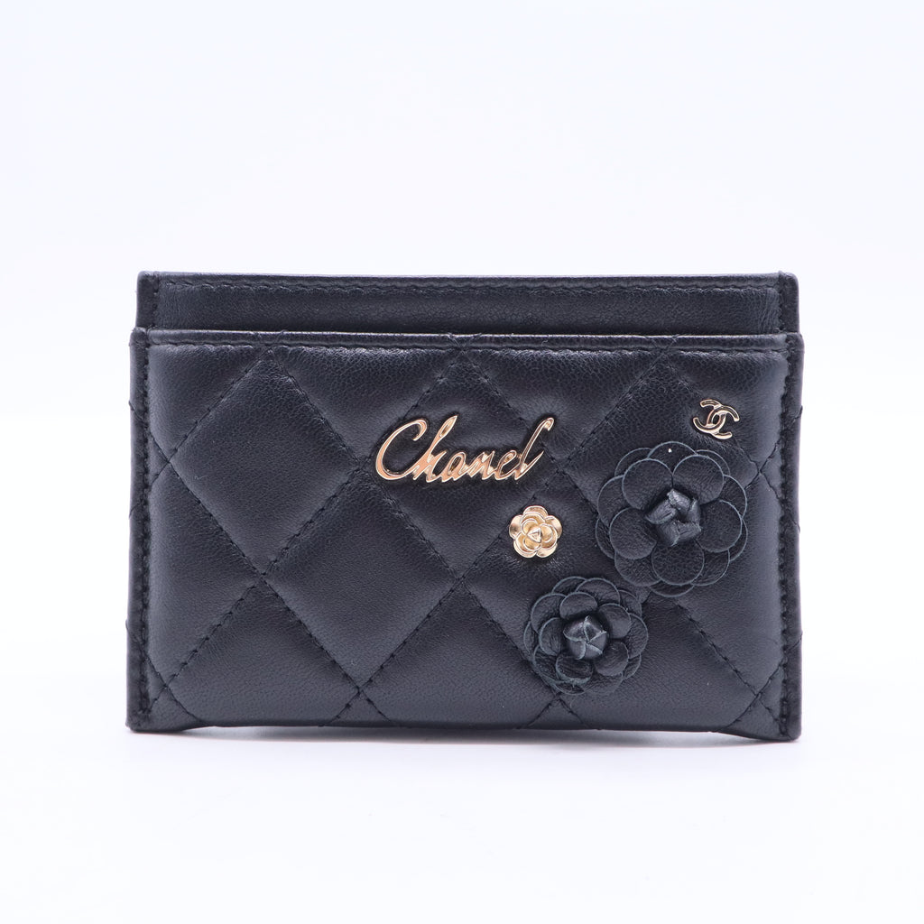 Card Holder Quilted Lambskin with Camellia Applique W11286