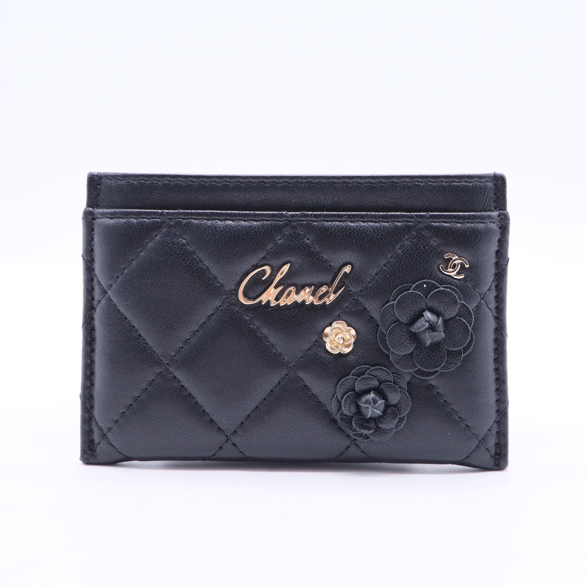 Card Holder Quilted Lambskin with Camellia Applique W11286