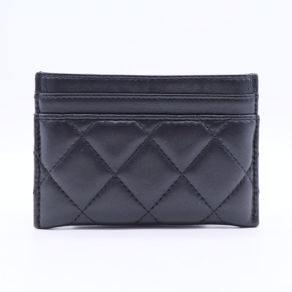 Card Holder Quilted Lambskin with Camellia Applique W11286