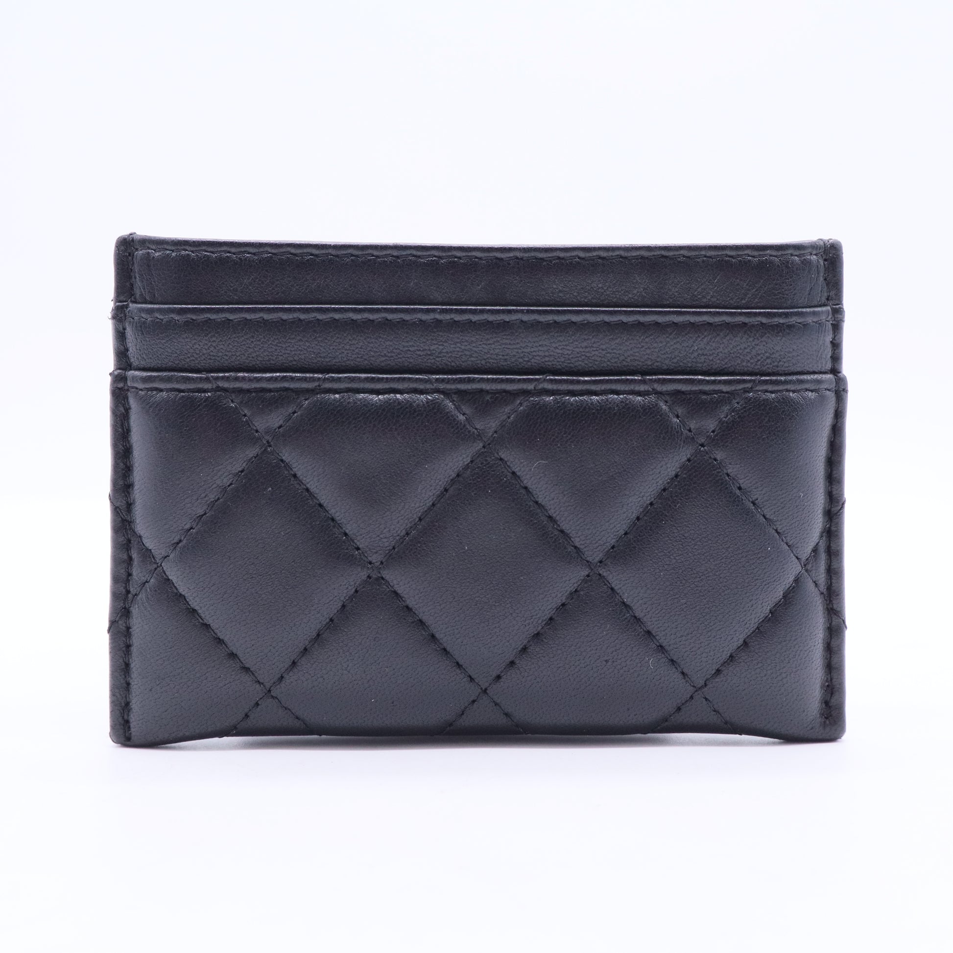 Card Holder Quilted Lambskin with Camellia Applique W11286
