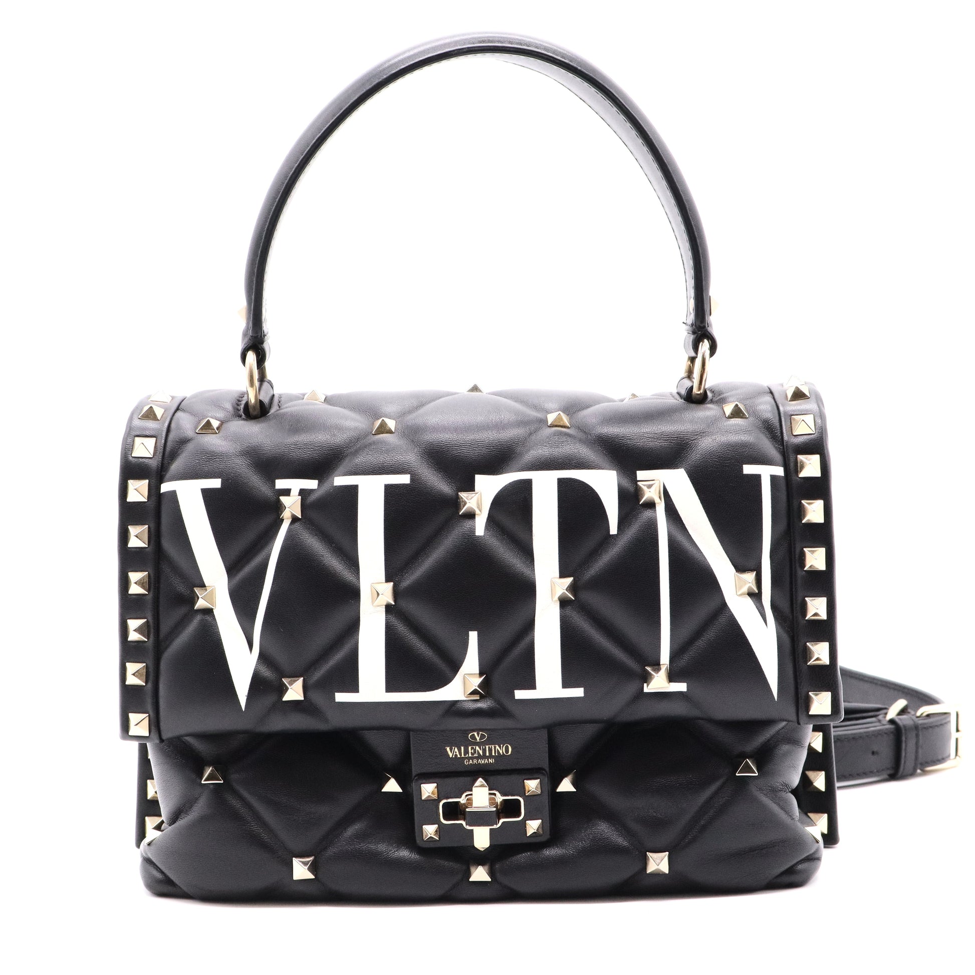 VLTN Candystud Top Handle Bag Printed Leather Medium