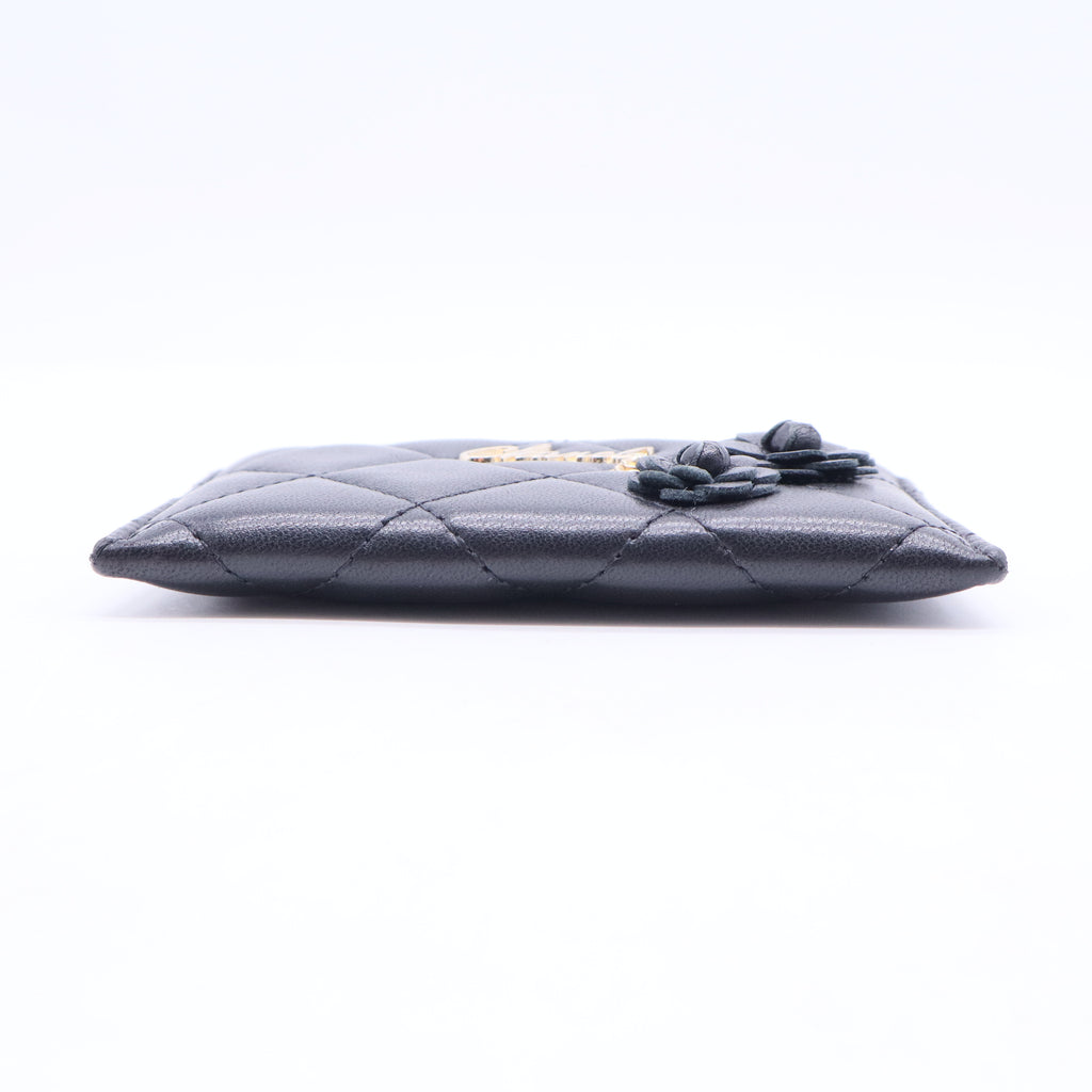 Card Holder Quilted Lambskin with Camellia Applique W11286