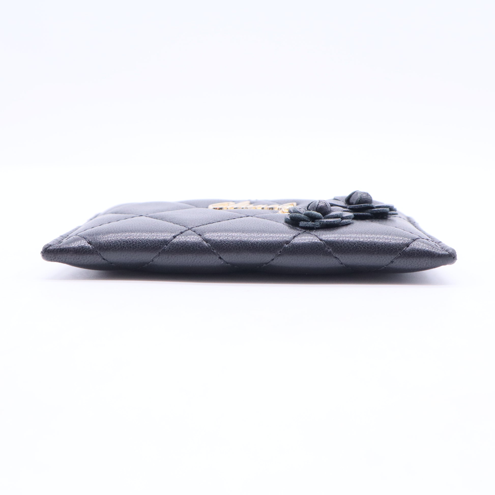 Card Holder Quilted Lambskin with Camellia Applique W11286