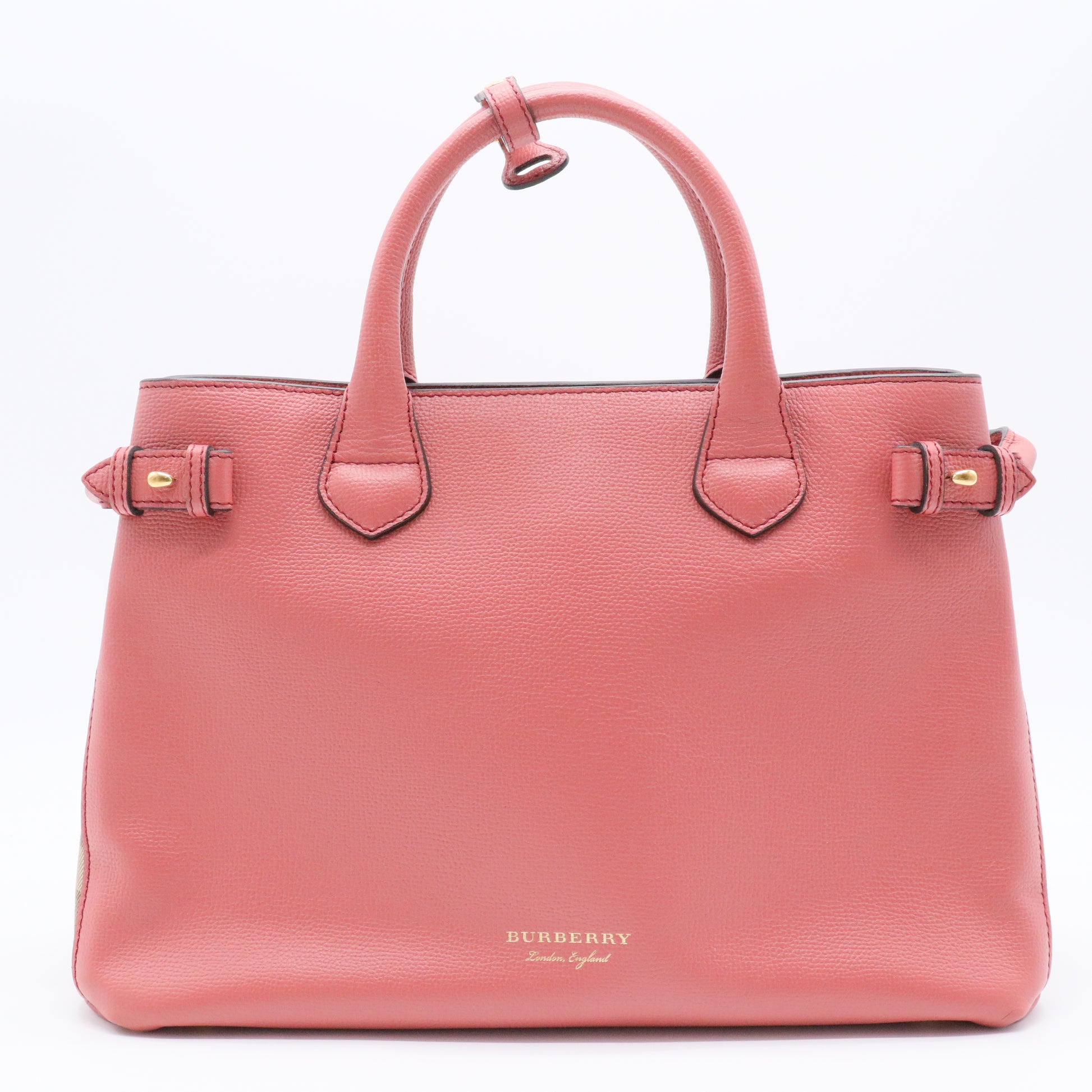 Grainy Calfskin House Check Small Banner Tote Mauve Pink