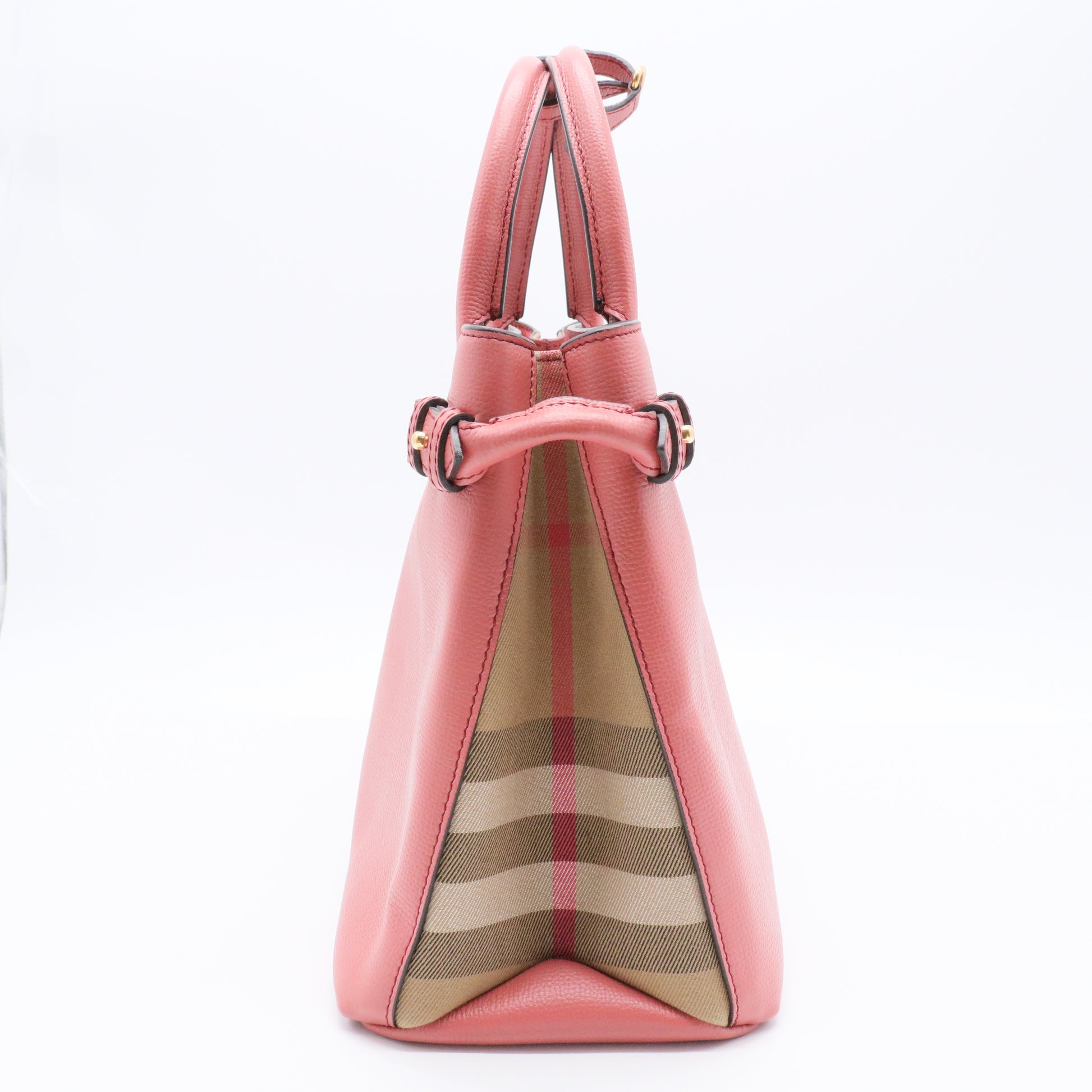 Grainy Calfskin House Check Small Banner Tote Mauve Pink