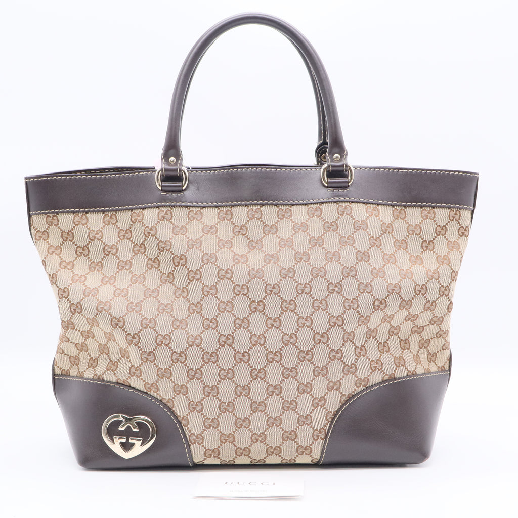 Gucci Monogram Lovely Heart Top Handle Dark Brown Twins LDJ3318