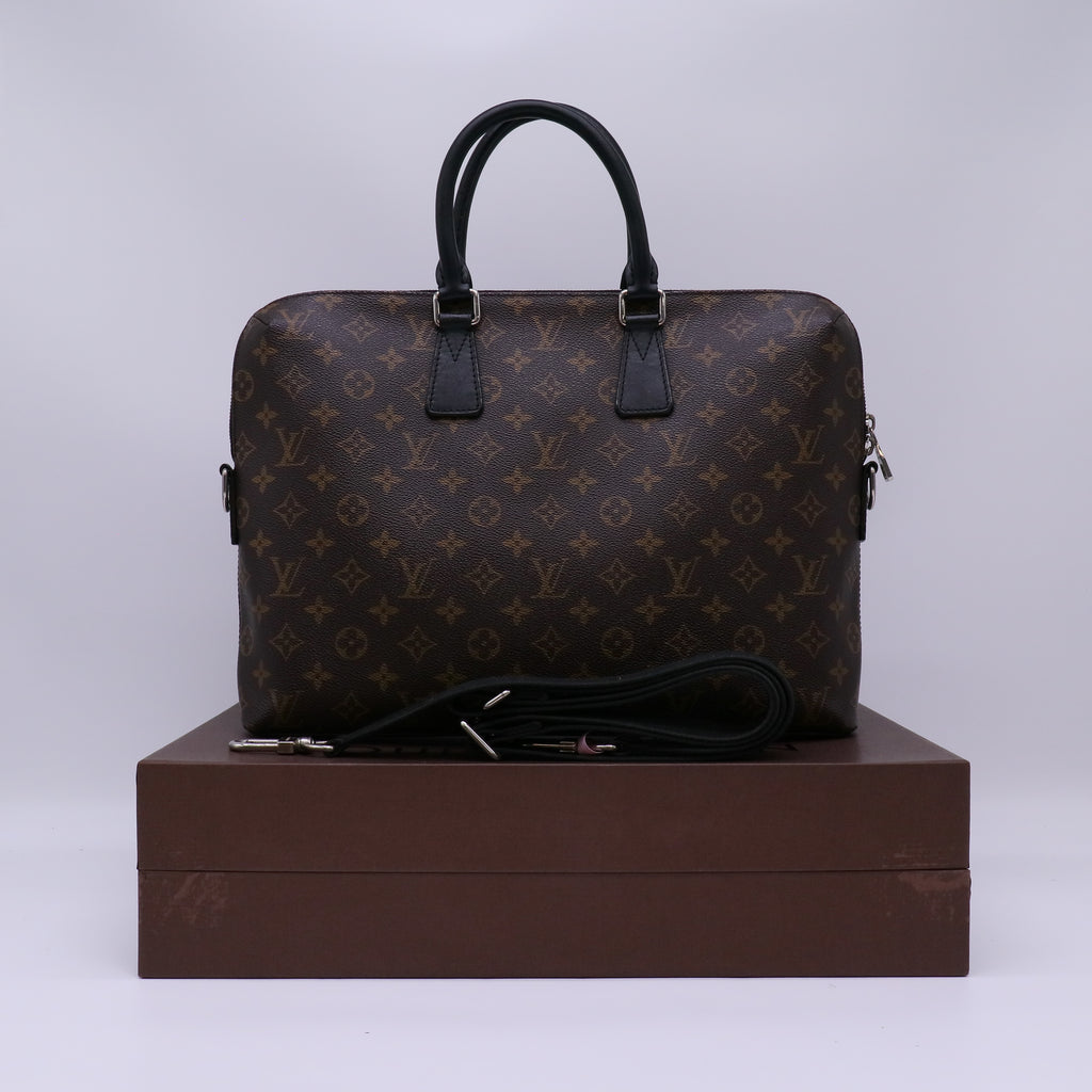 Louis Vuitton Monogram Macassar Canvas Porte-Documents Voyage PM Briefcase Bag twins LDJ4767