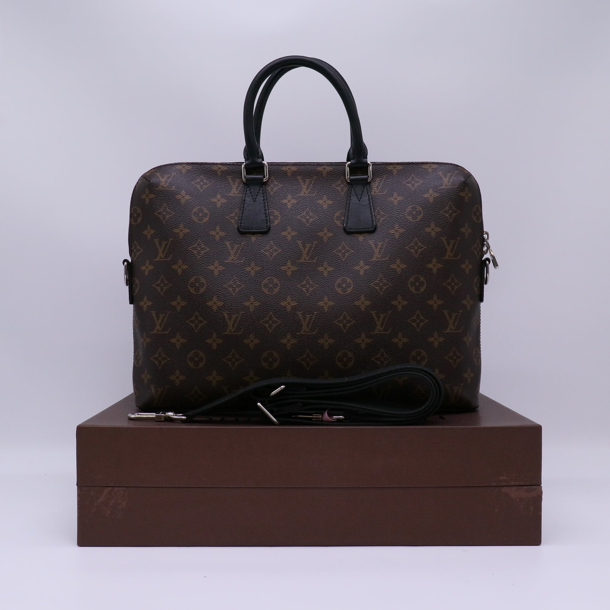 Louis Vuitton Monogram Macassar Canvas Porte-Documents Voyage PM Briefcase Bag twins LDJ4767