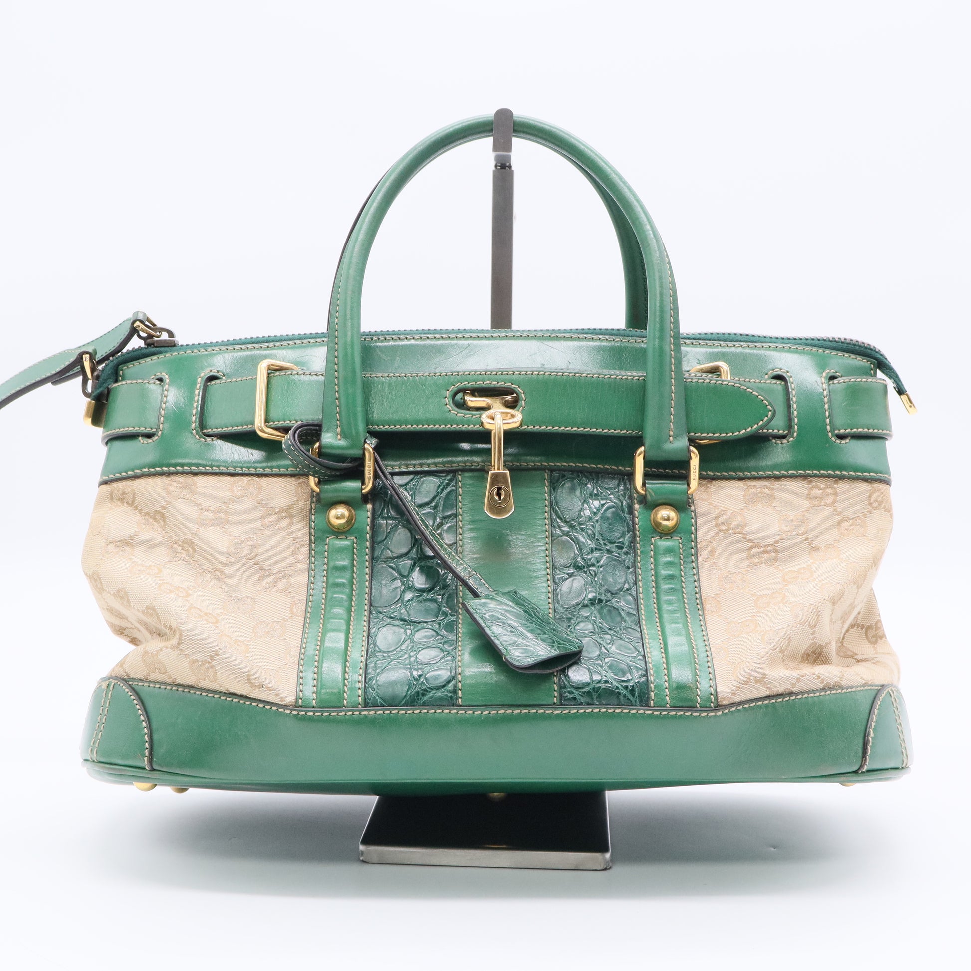 Gucci Crocodile-Trimmed GG Secret Top Handle Bag Twins LDJ3319