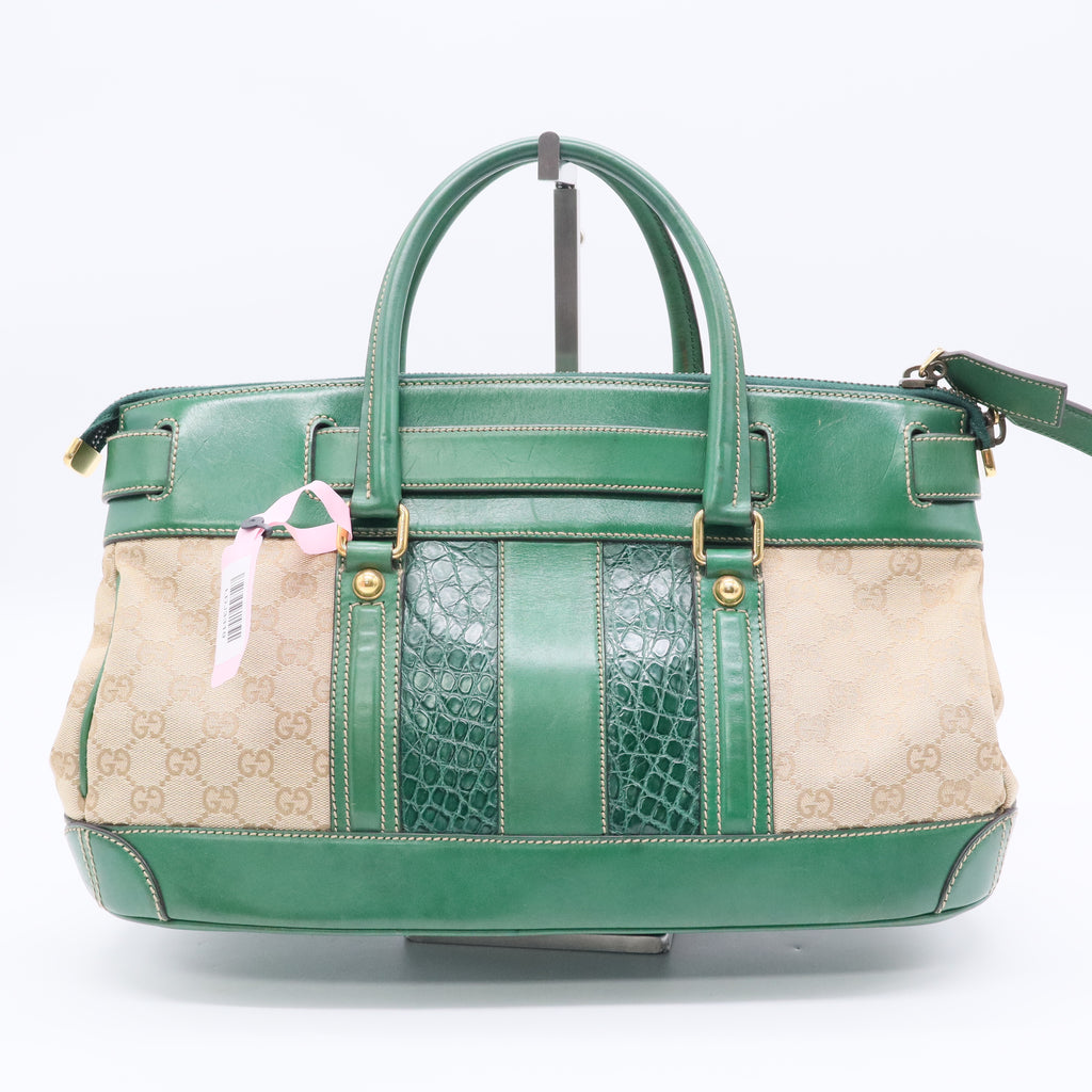 Gucci Crocodile-Trimmed GG Secret Top Handle Bag Twins LDJ3319