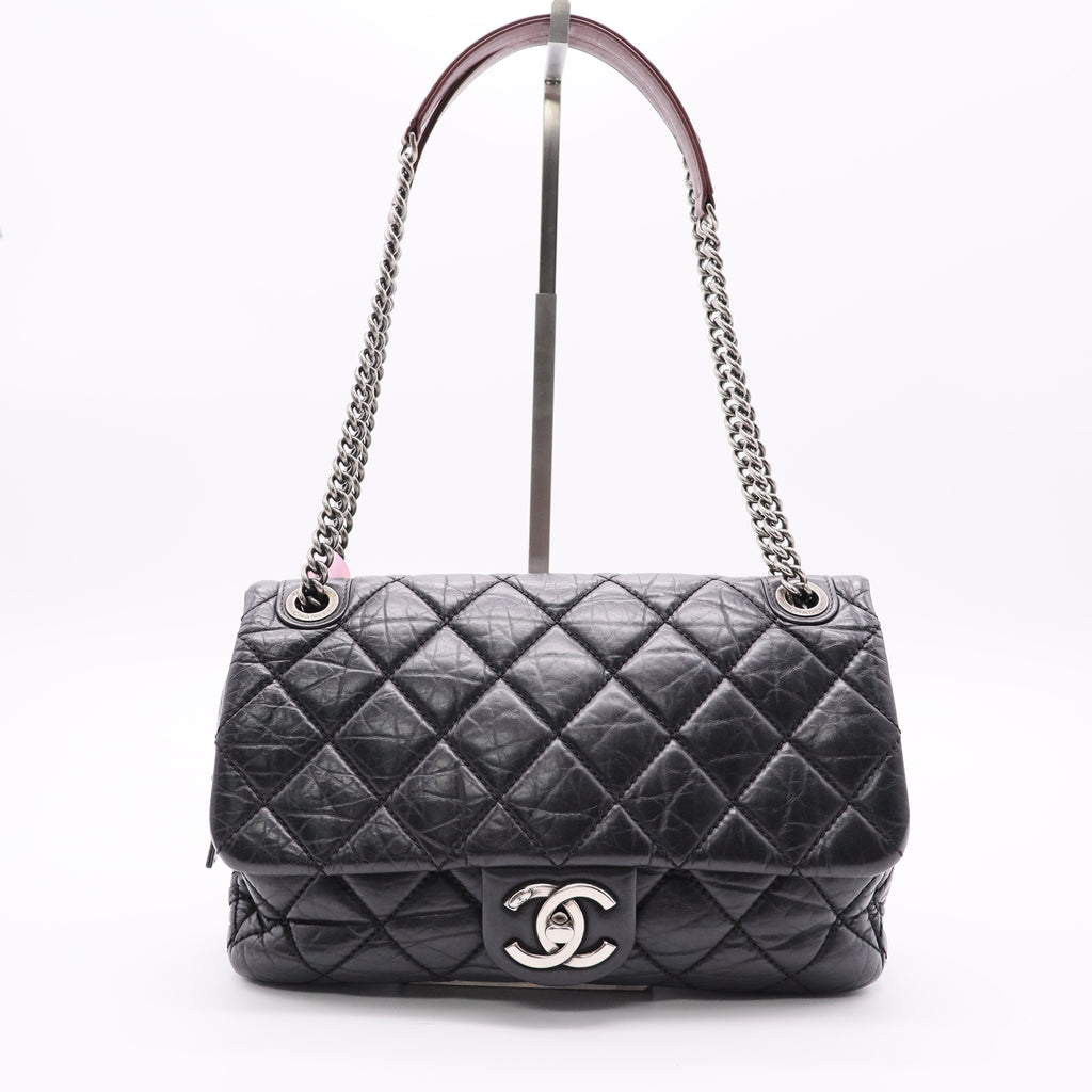 Portobello Flap Bag Quilted Aged Calfskin with Tweed Jumbo Twins