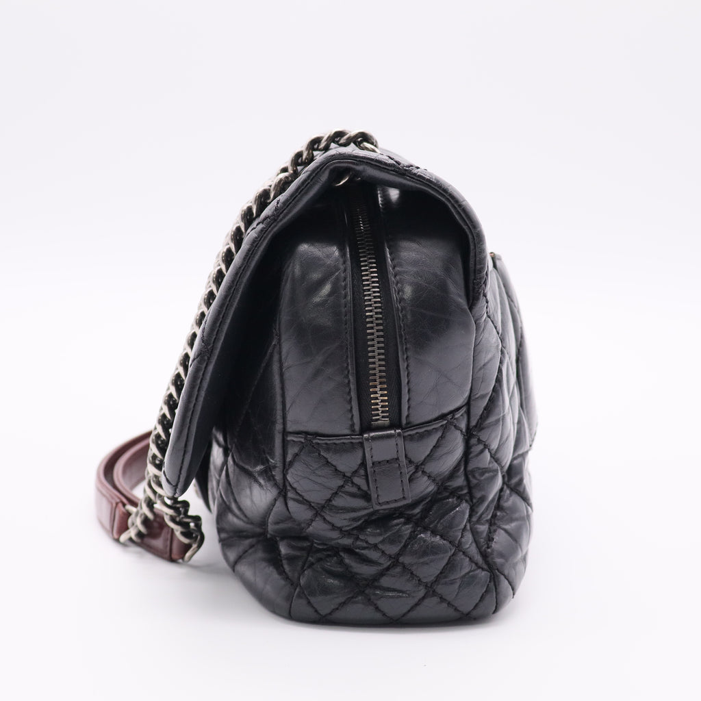 Portobello Flap Bag Quilted Aged Calfskin with Tweed Jumbo Twins