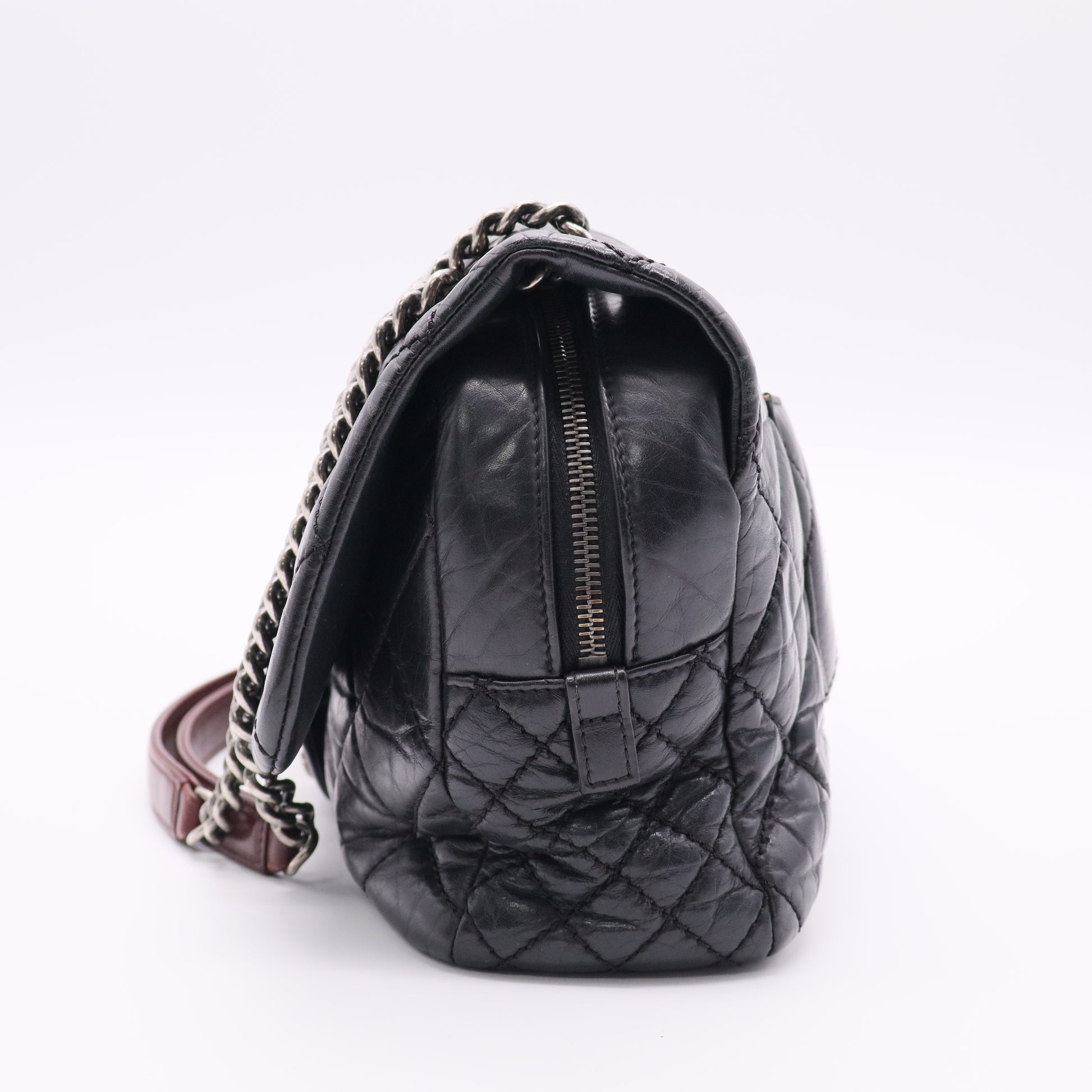 Portobello Flap Bag Quilted Aged Calfskin with Tweed Jumbo Twins