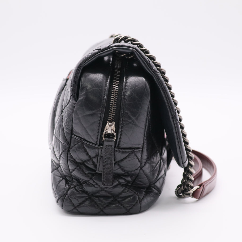 Portobello Flap Bag Quilted Aged Calfskin with Tweed Jumbo Twins