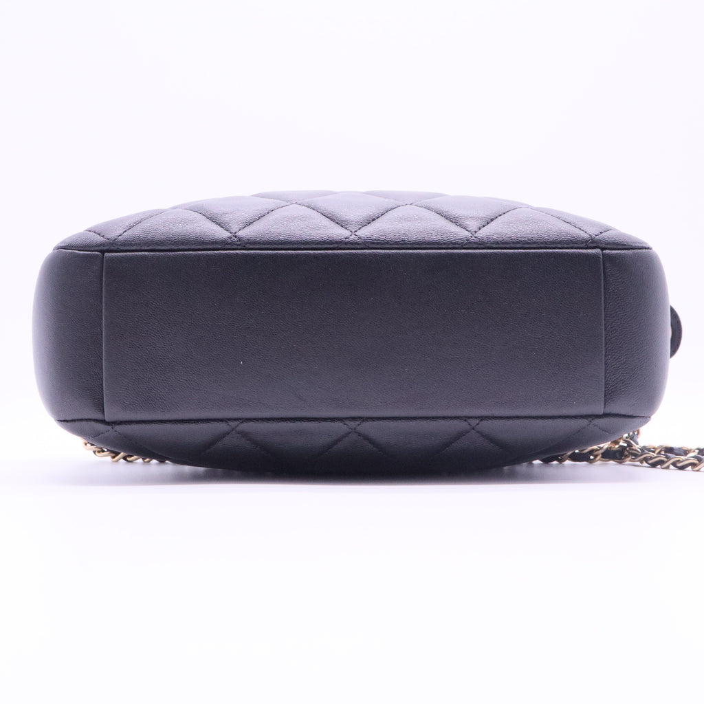 Shiny Lambskin Quilted Mini Camera Case Black