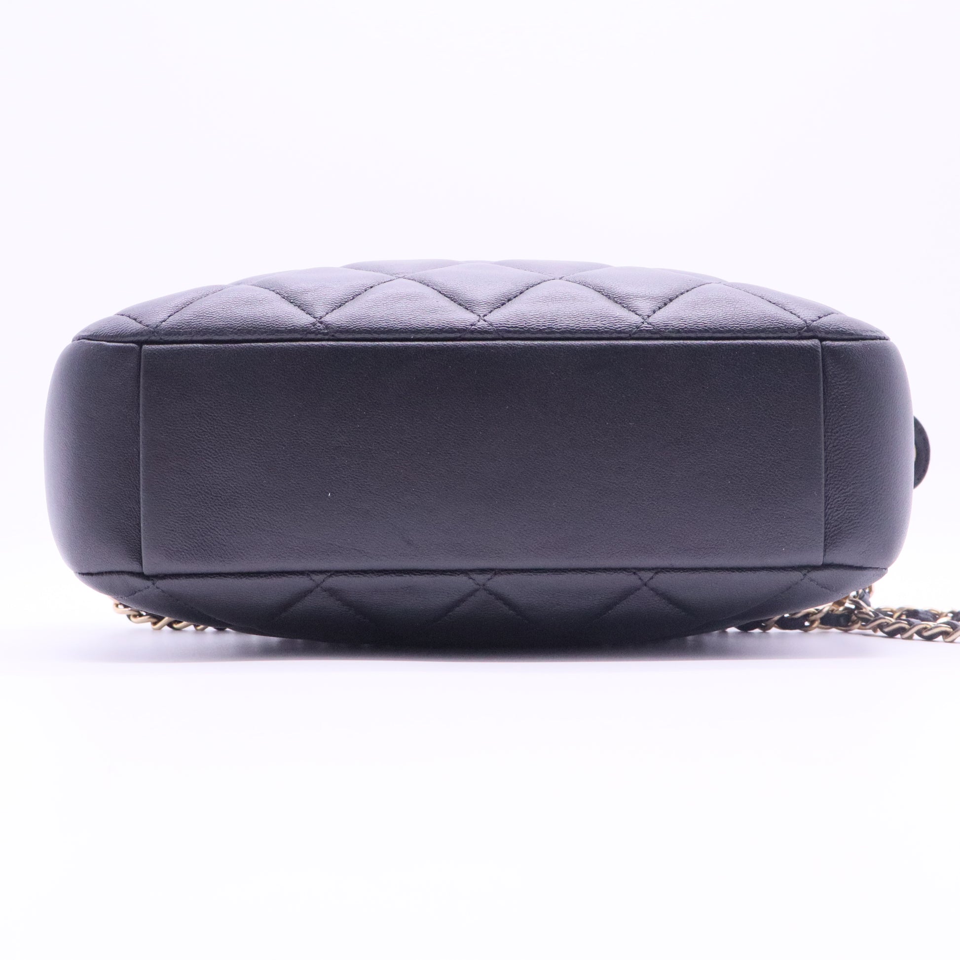 Shiny Lambskin Quilted Mini Camera Case Black