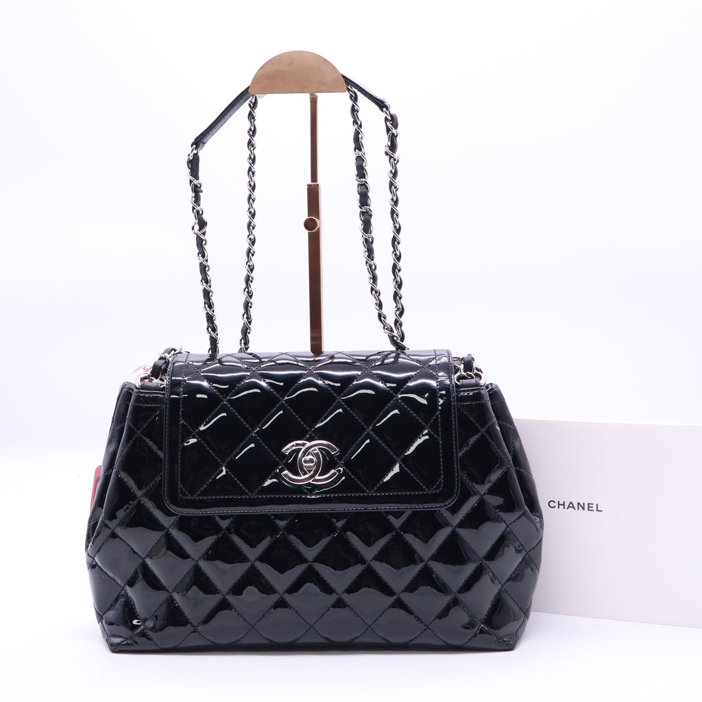 Coco Shine Accordion Flap Bag Quilted Patent Large Twins LDJ3829
