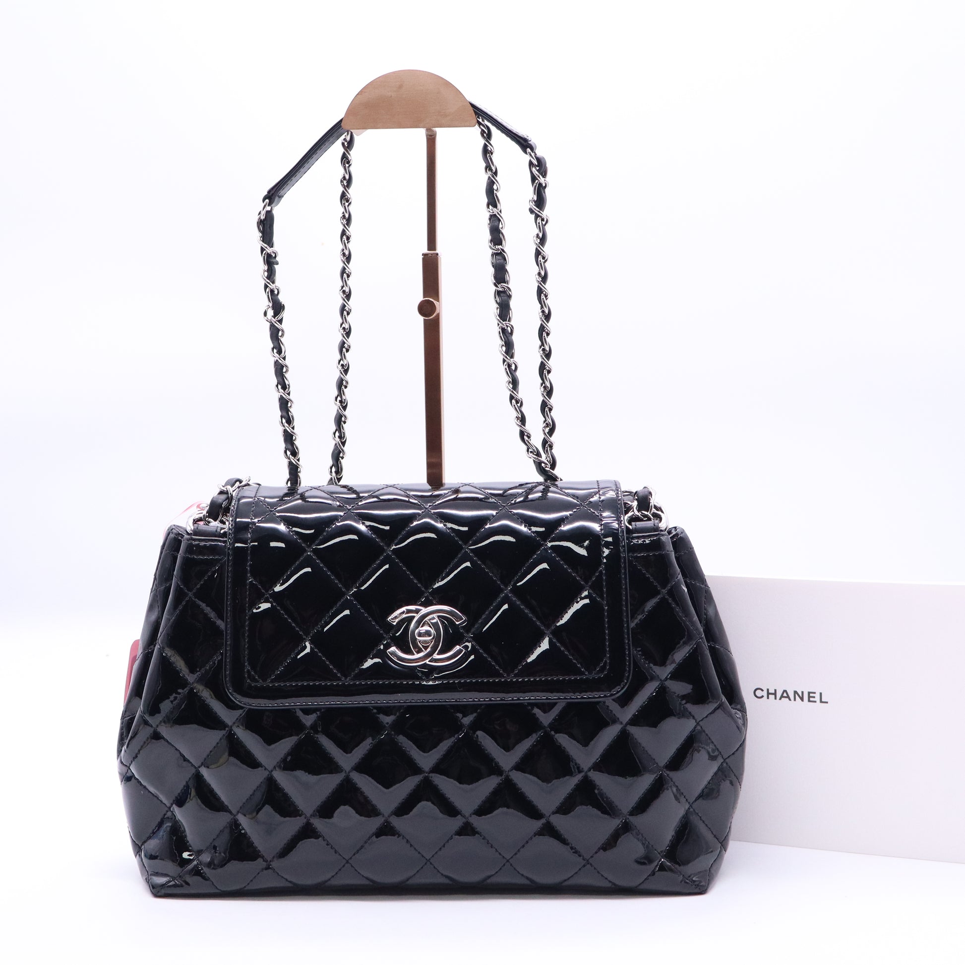Coco Shine Accordion Flap Bag Quilted Patent Large Twins LDJ3829