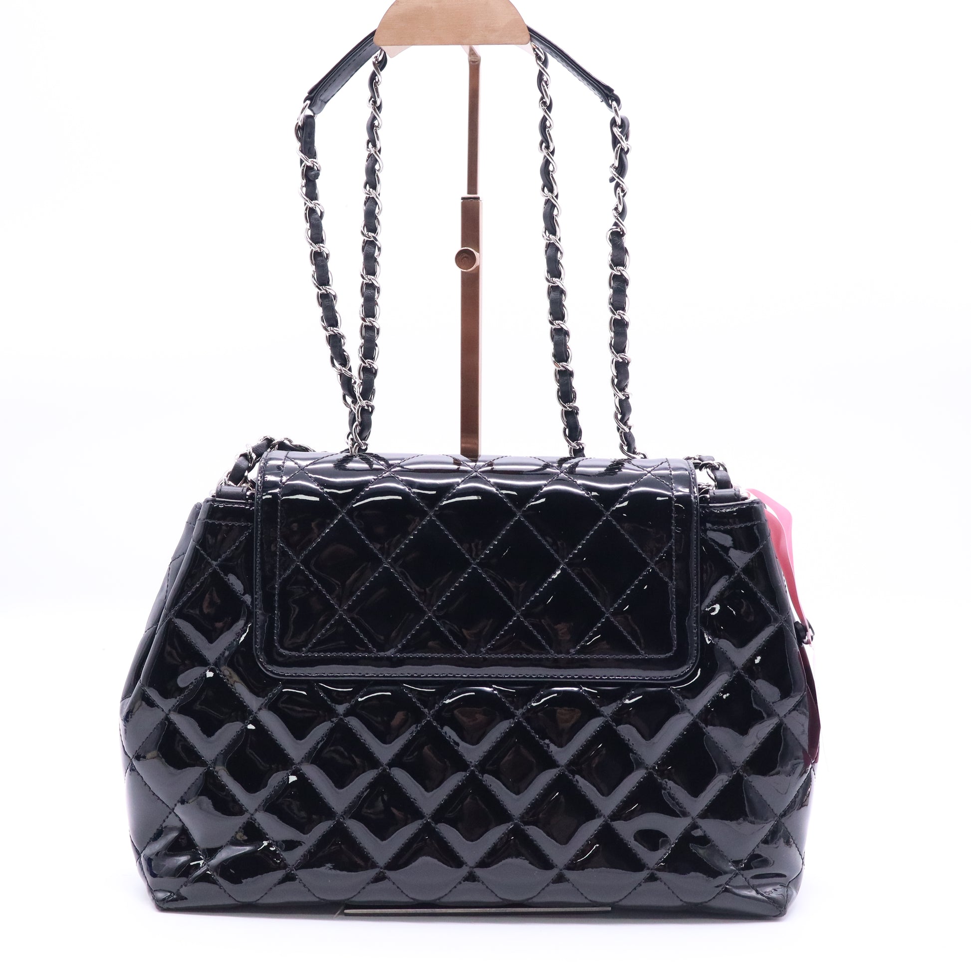 Coco Shine Accordion Flap Bag Quilted Patent Large Twins LDJ3829