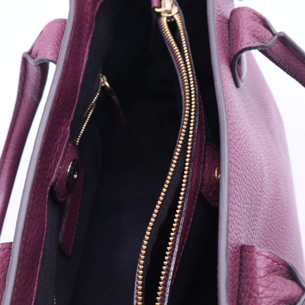 Burgundy Leather and House Check Canvas Medium Banner Tote B12316