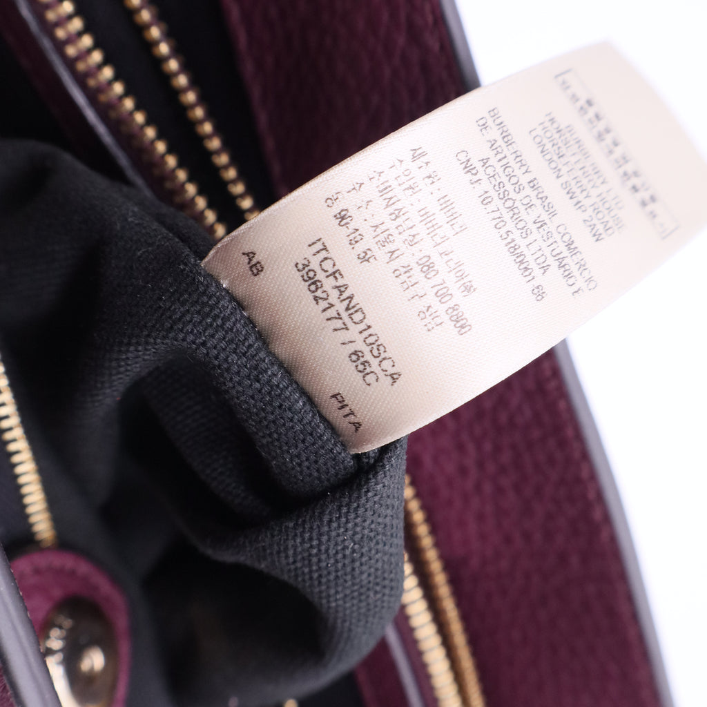 Burgundy Leather and House Check Canvas Medium Banner Tote B12316