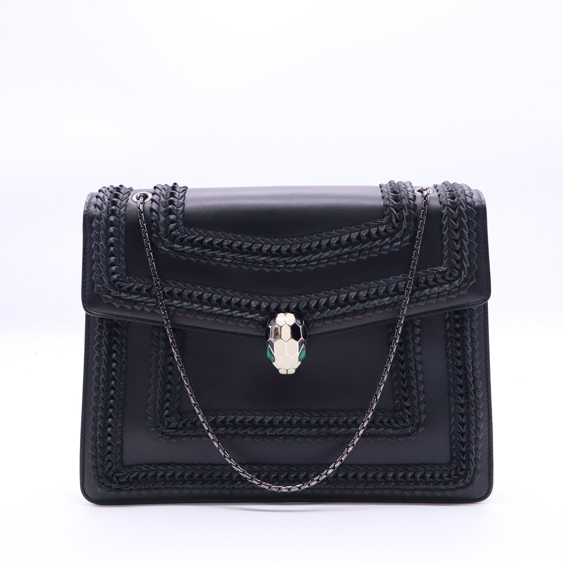 Bulgari Calfskin Plisse Serpenti Forever Crossbody Bag Black