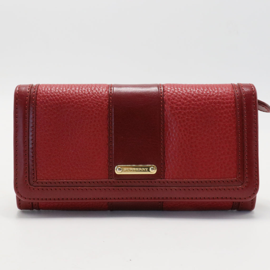 Burberry Red and Maroon Pebbled Leather Wallet