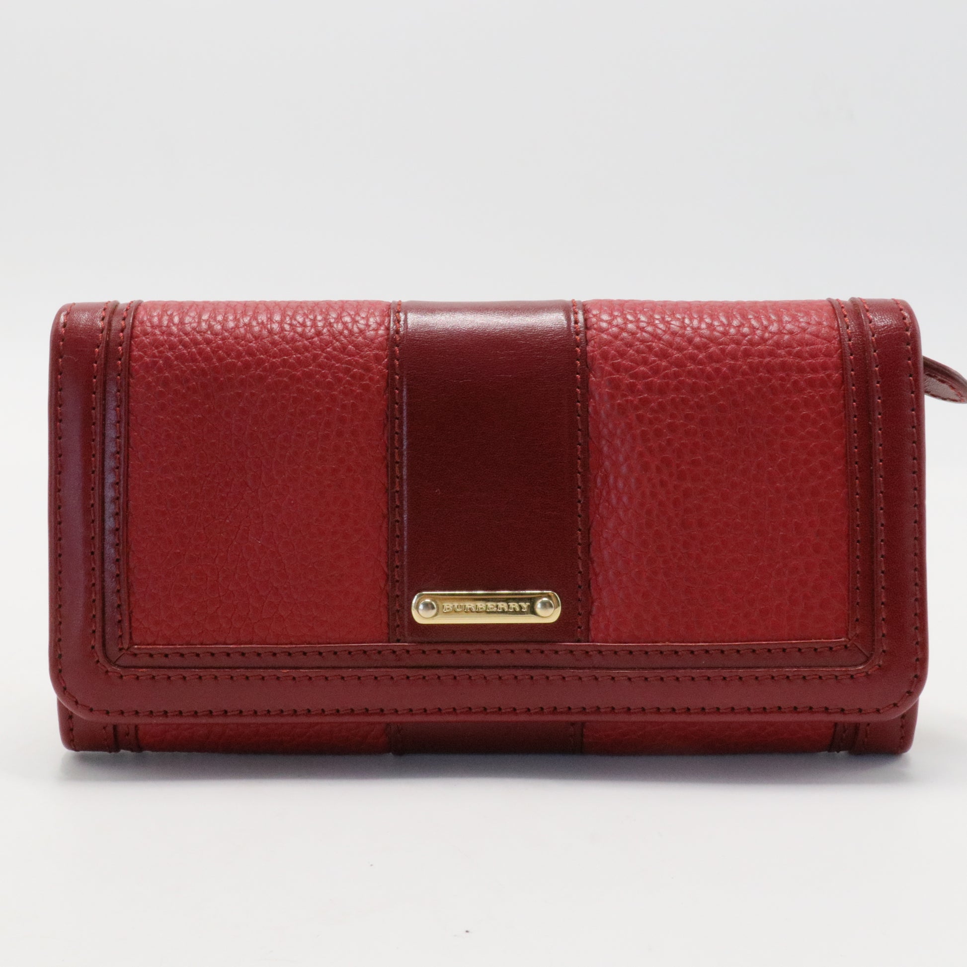 Burberry Red and Maroon Pebbled Leather Wallet