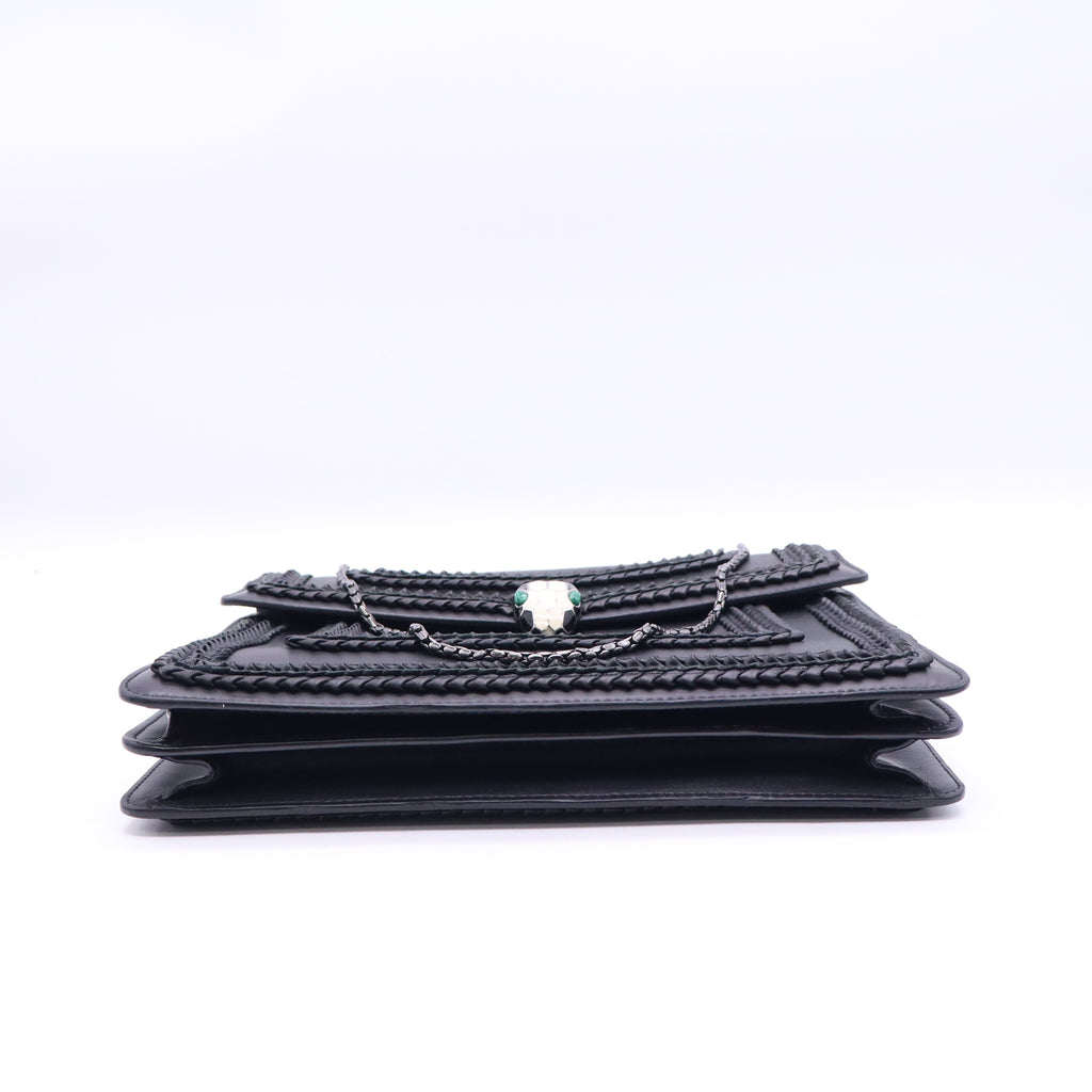 Bulgari Calfskin Plisse Serpenti Forever Crossbody Bag Black