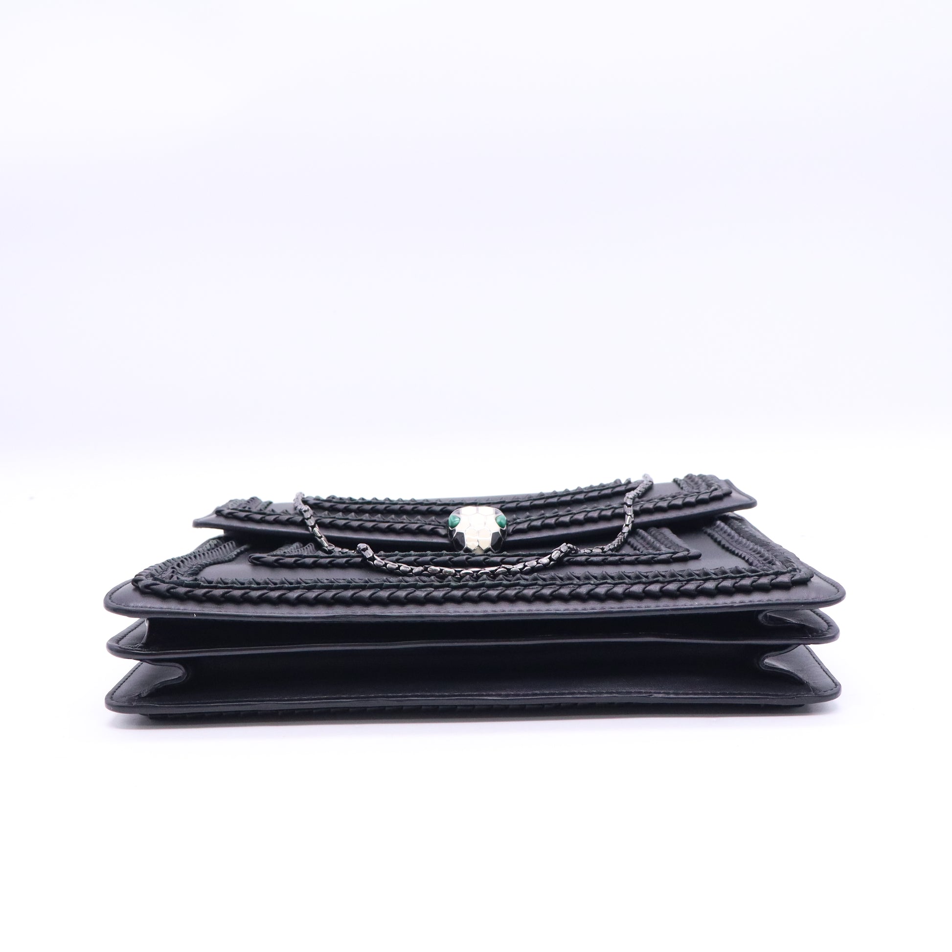 Bulgari Calfskin Plisse Serpenti Forever Crossbody Bag Black