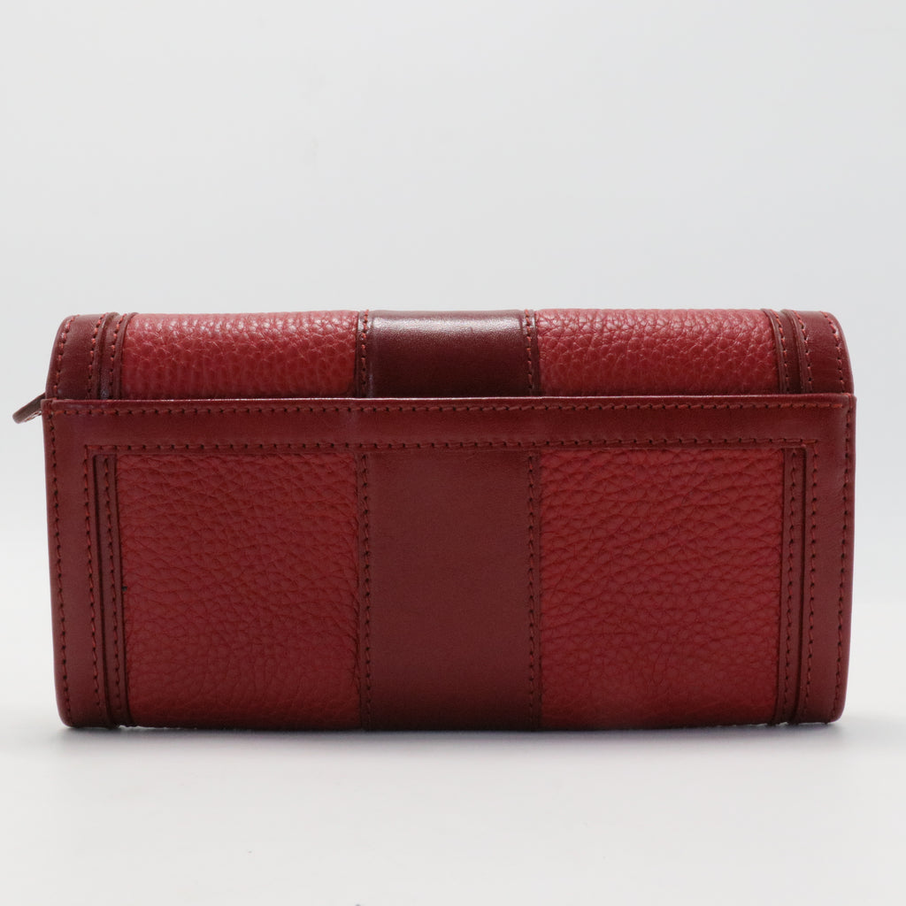 Burberry Red and Maroon Pebbled Leather Wallet