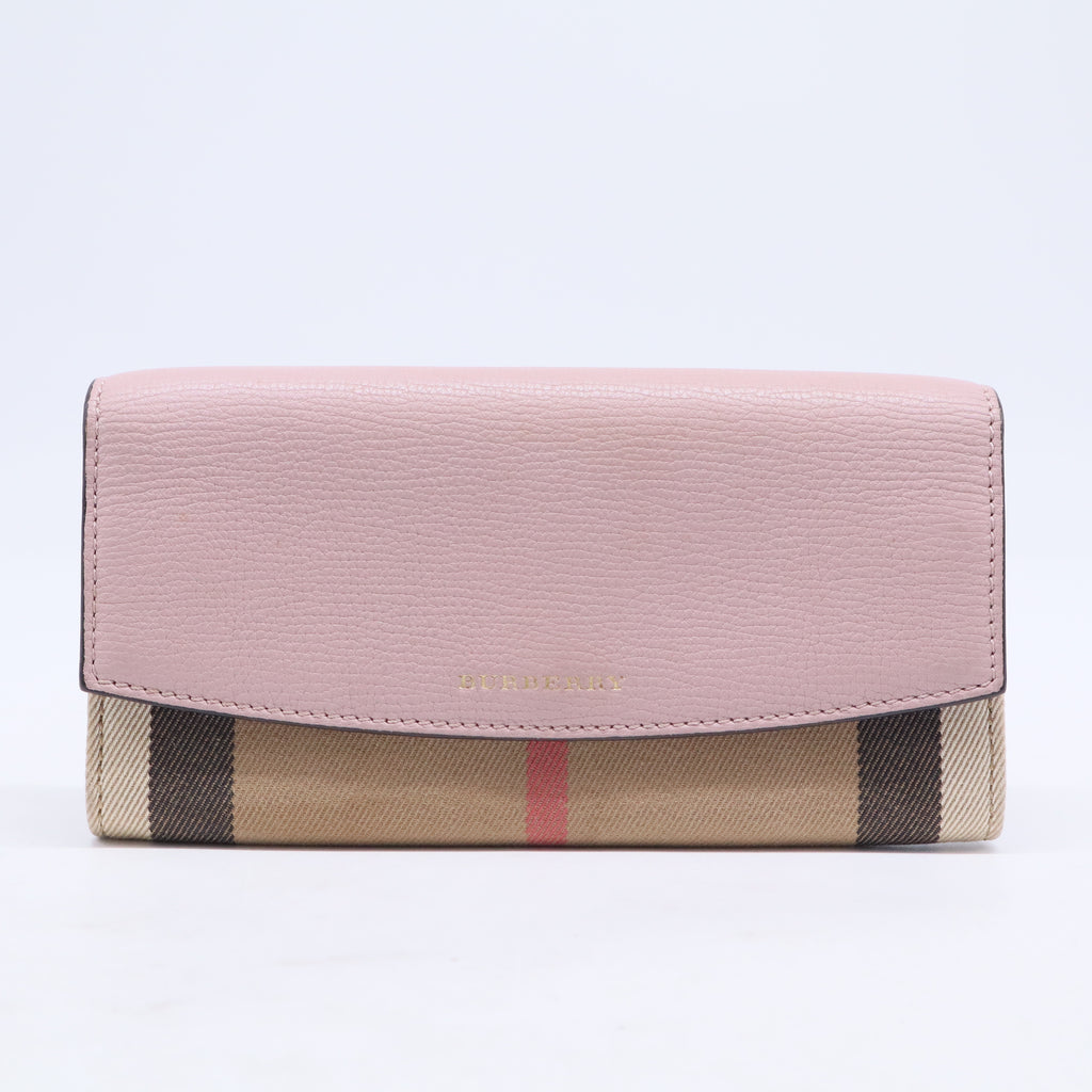 Pink House Check Canvas and Leather Grainporter Continental Wallet