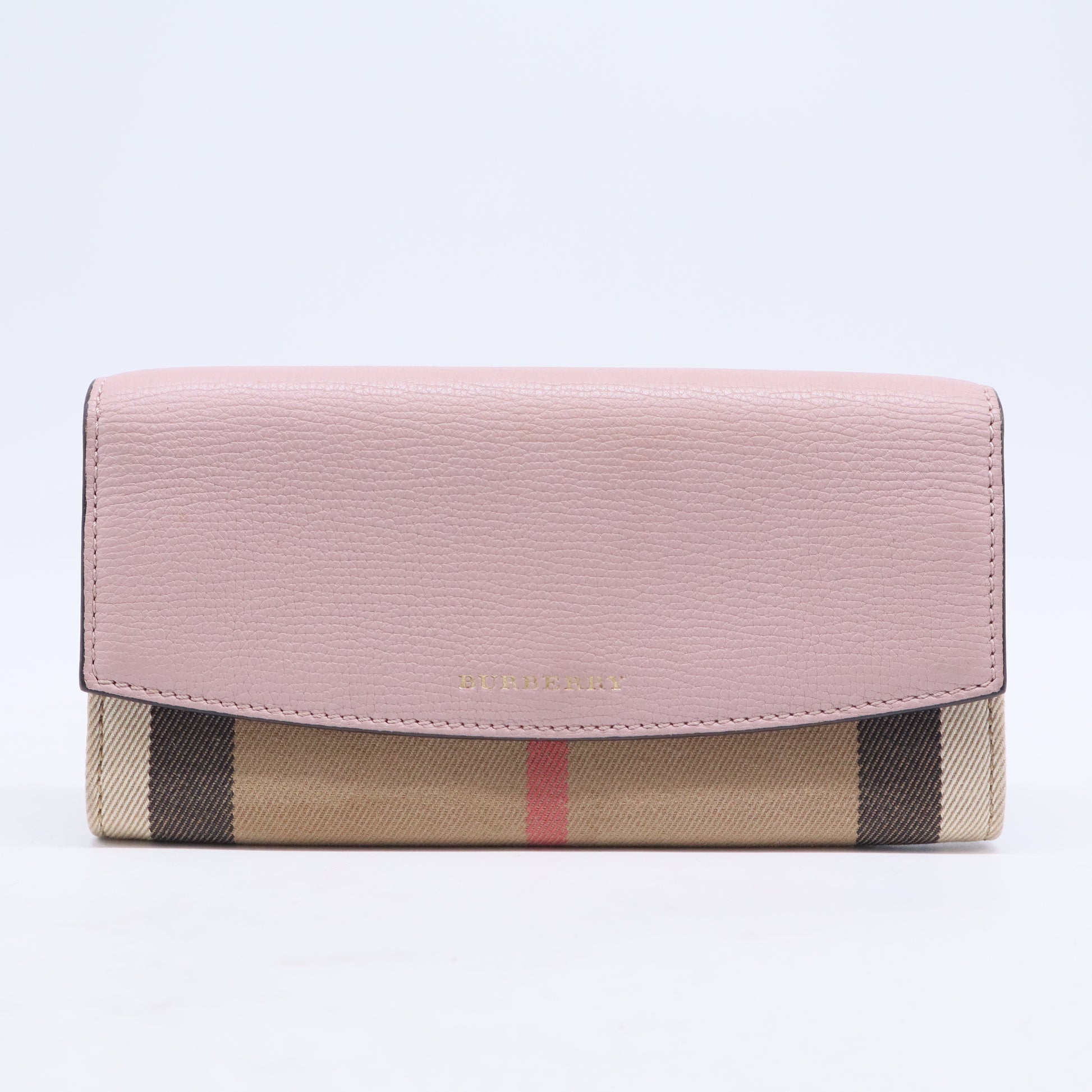 Pink House Check Canvas and Leather Grainporter Continental Wallet