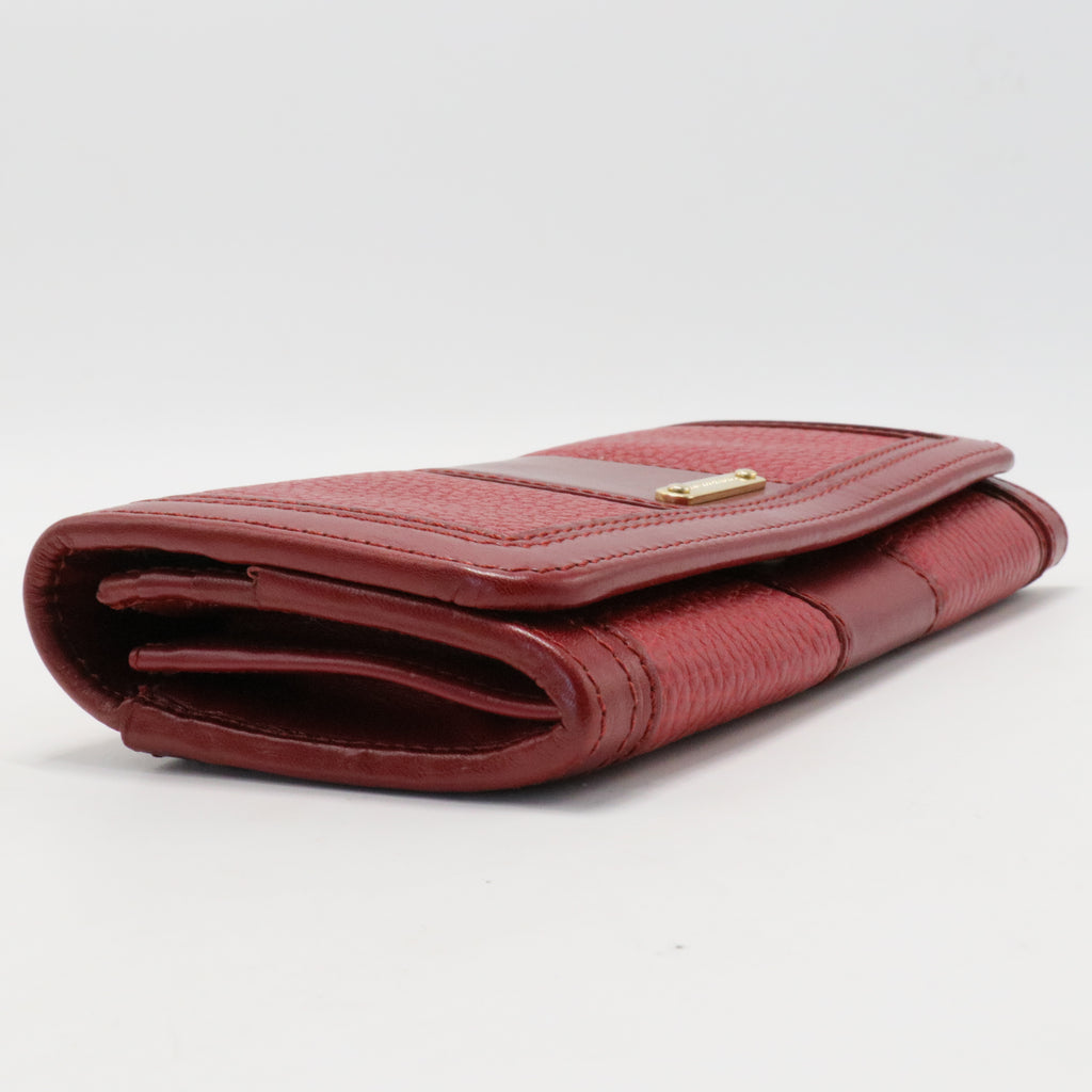 Burberry Red and Maroon Pebbled Leather Wallet