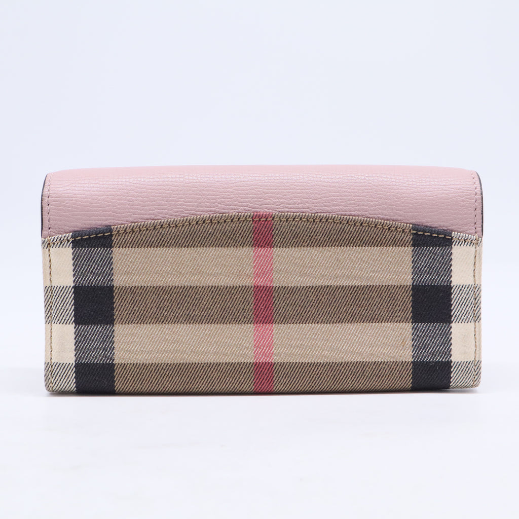Pink House Check Canvas and Leather Grainporter Continental Wallet