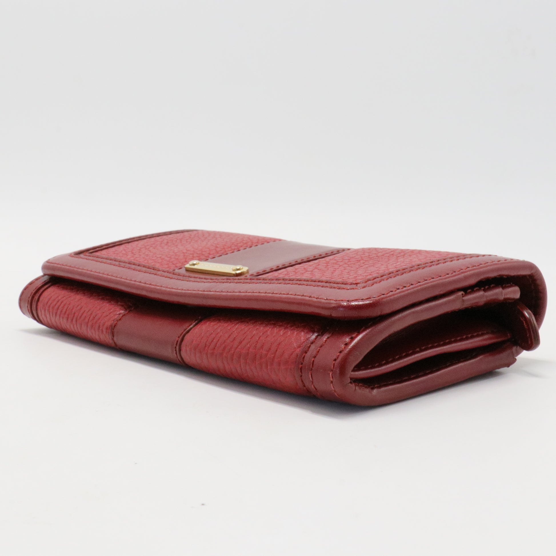 Burberry Red and Maroon Pebbled Leather Wallet