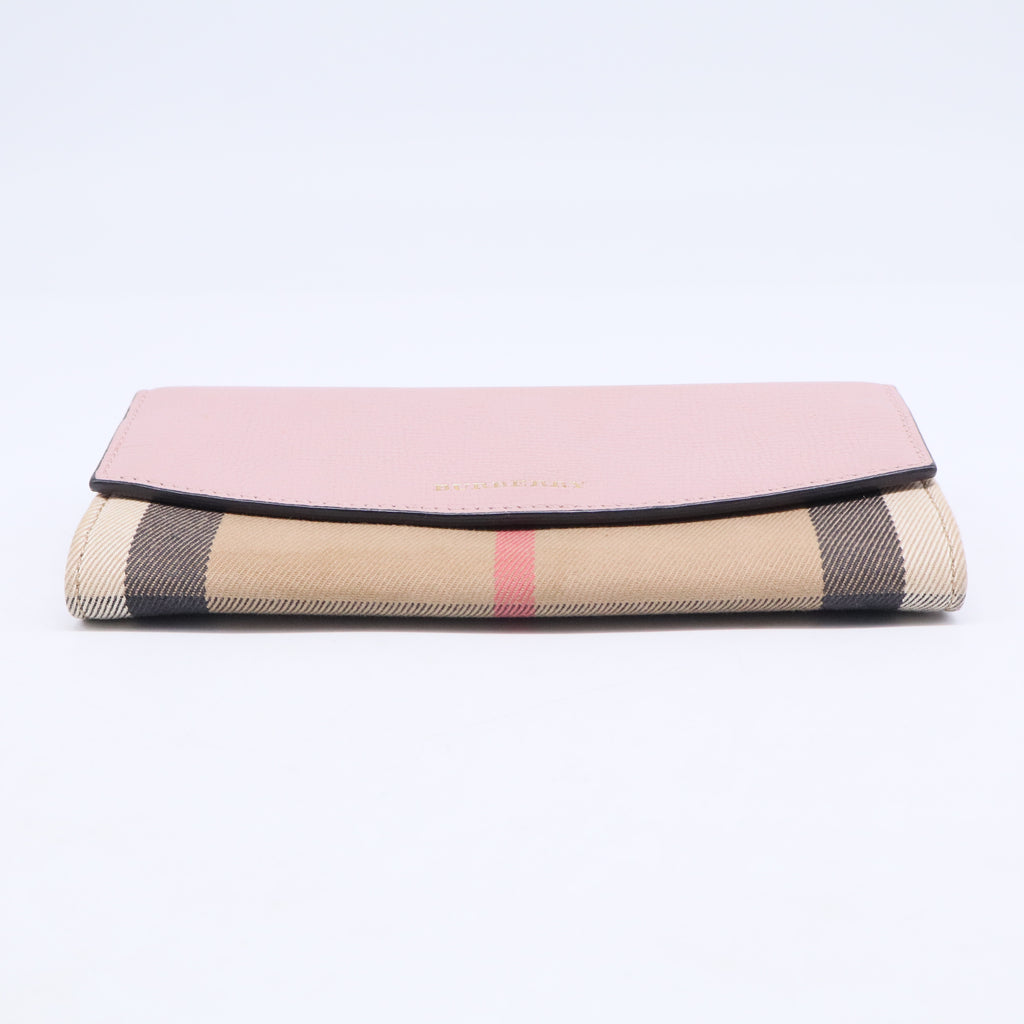 Pink House Check Canvas and Leather Grainporter Continental Wallet