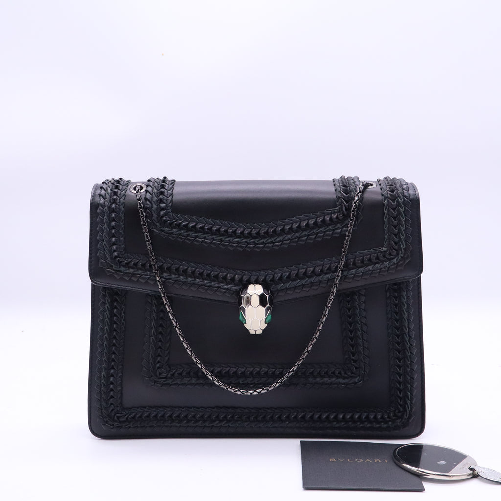Bulgari Calfskin Plisse Serpenti Forever Crossbody Bag Black