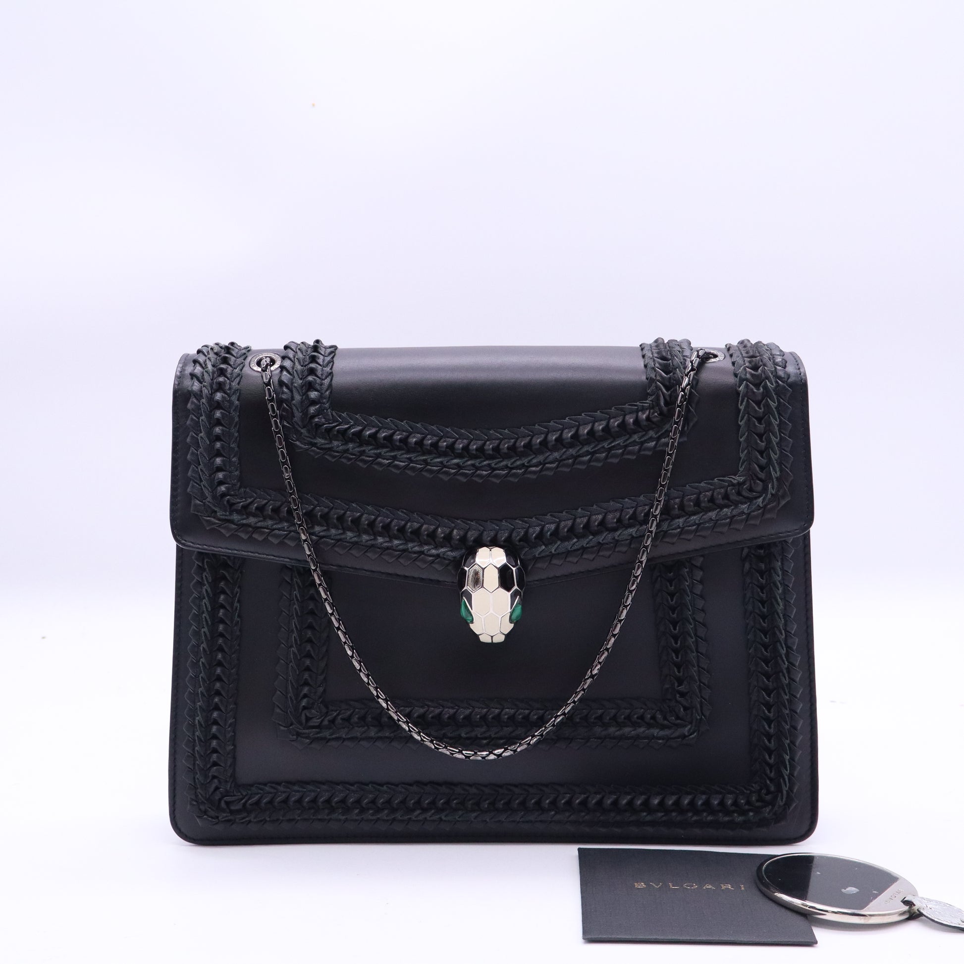 Bulgari Calfskin Plisse Serpenti Forever Crossbody Bag Black