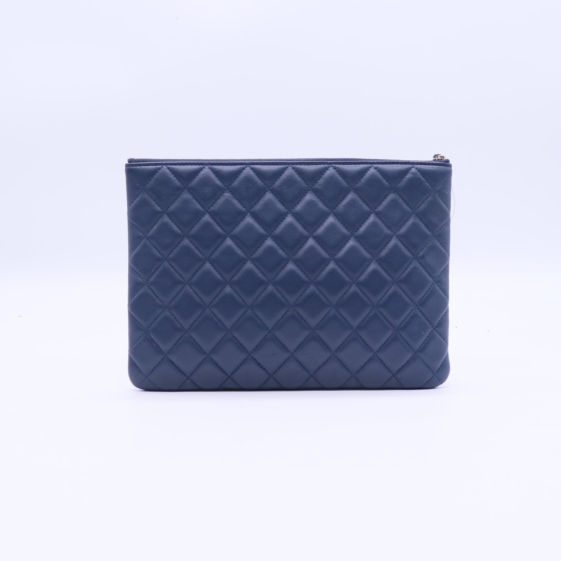 Chanel Blue Quilted Lambskin Leather Medium O-Case Zip Pouch twins LDJ3909