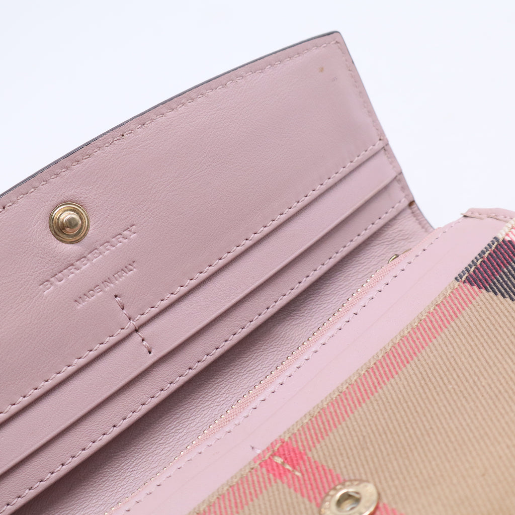 Pink House Check Canvas and Leather Grainporter Continental Wallet
