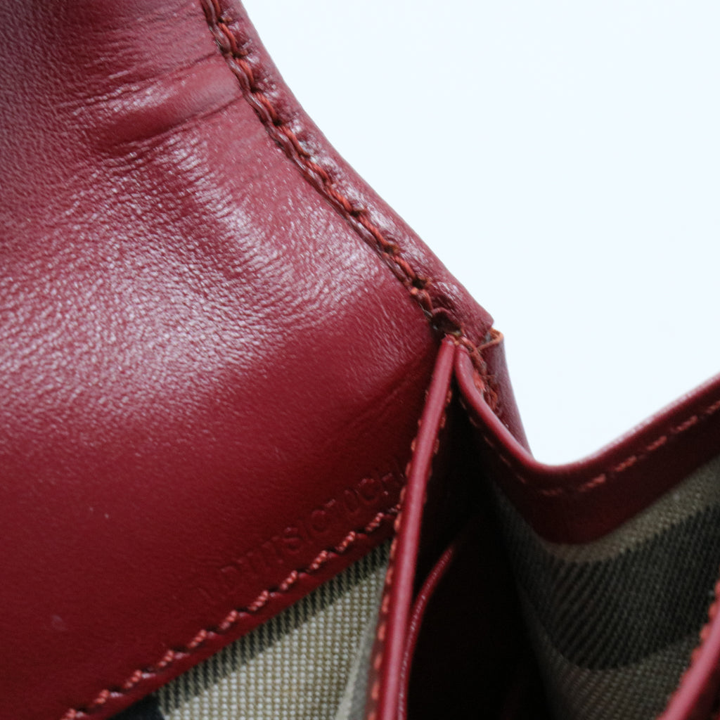 Burberry Red and Maroon Pebbled Leather Wallet