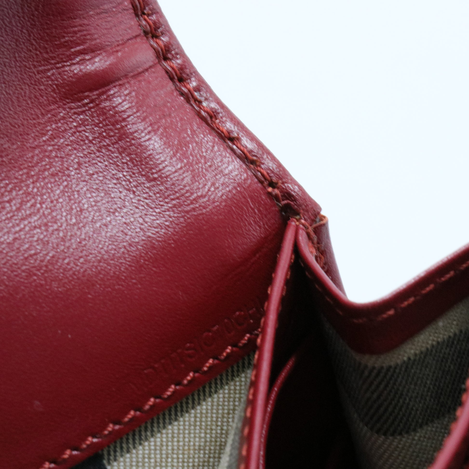 Burberry Red and Maroon Pebbled Leather Wallet
