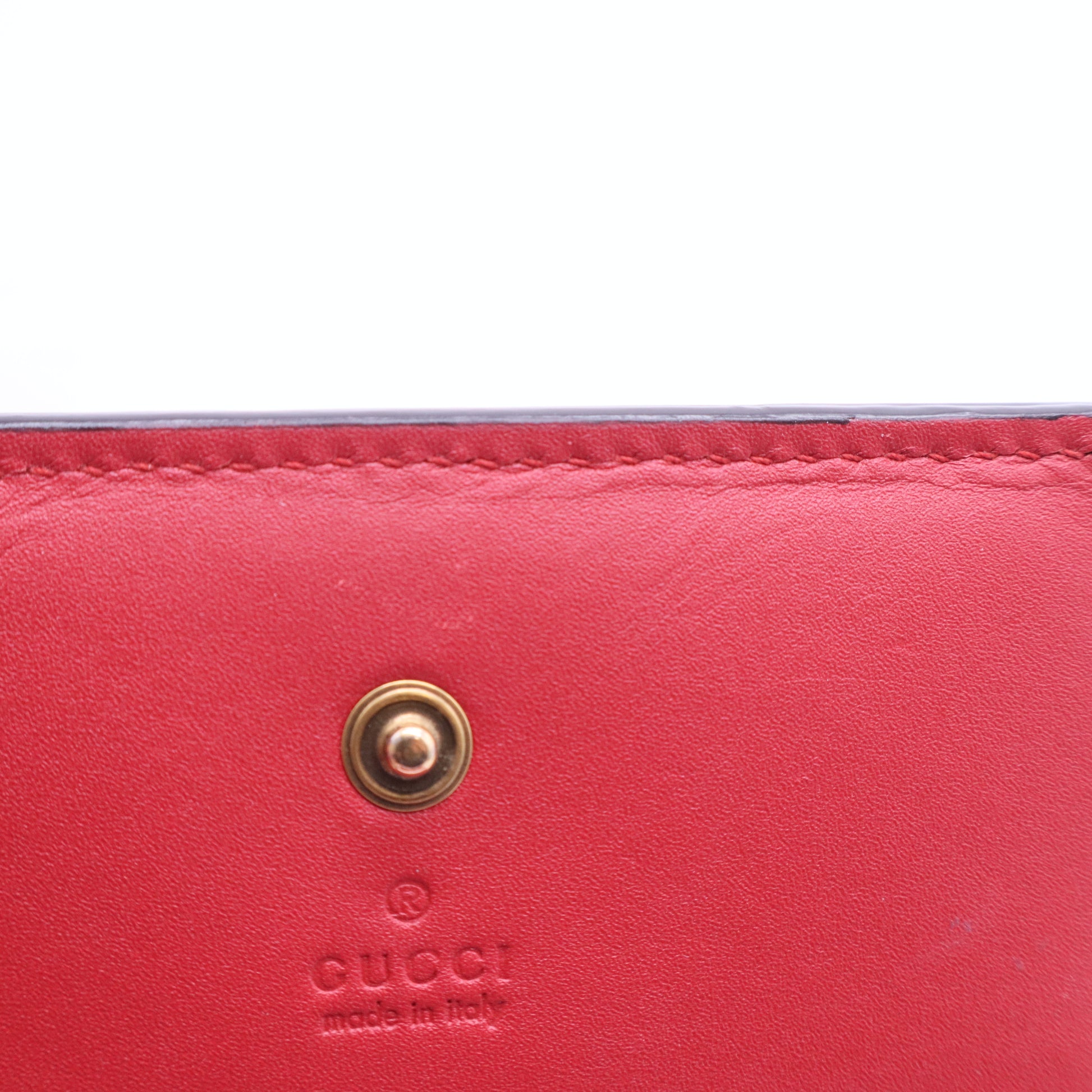 GG Supreme Monogram Cherry Embellished Card Case Wallet Hibiscus Red