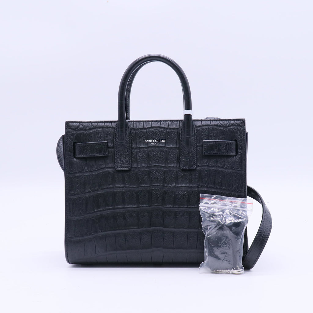 Yves Saint Laurent Black Croc Embossed Patent Leather small Sac de Jour Bag twins LDJ3912