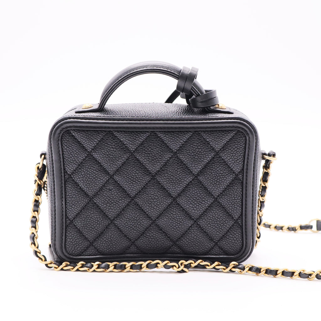 Caviar Quilted Small CC Filigree Vanity Case Black twins