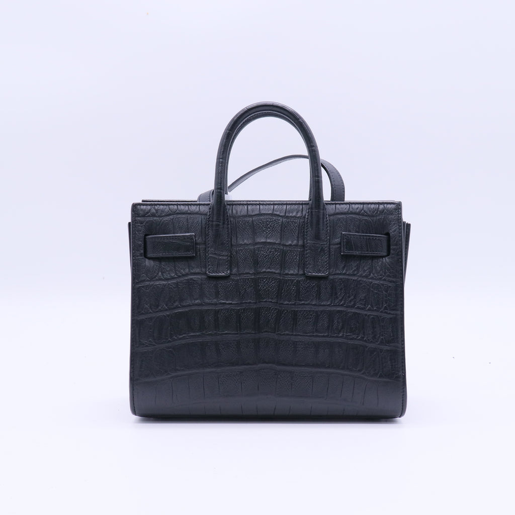 Yves Saint Laurent Black Croc Embossed Patent Leather small Sac de Jour Bag twins LDJ3912