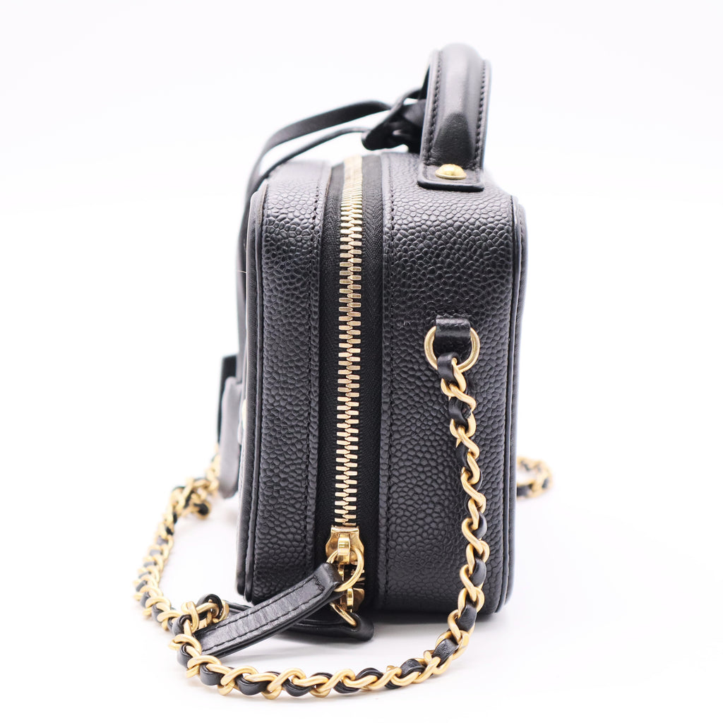 Caviar Quilted Small CC Filigree Vanity Case Black twins